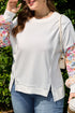 Exposed Seam Dot Floral Patchwork Sleeve Plus Size Sweatshirt