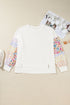 Exposed Seam Dot Floral Patchwork Sleeve Plus Size Sweatshirt
