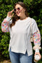 Exposed Seam Dot Floral Patchwork Sleeve Plus Size Sweatshirt