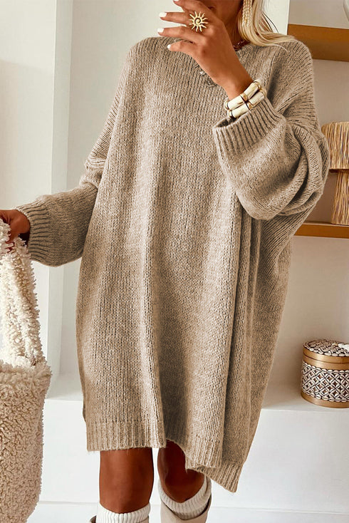 Exposed Seam Drop Shoulder Oversized Knit Sweater Dress