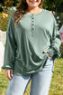 Exposed Seam Drop Shoulder Patchwork Henley Long Sleeve Top