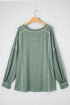 Exposed Seam Drop Shoulder Patchwork Henley Long Sleeve Top