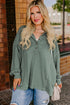 Exposed Seam Drop Shoulder Patchwork Henley Long Sleeve Top
