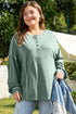 Exposed Seam Drop Shoulder Patchwork Henley Long Sleeve Top