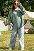 Exposed Seam Drop Shoulder Patchwork Henley Long Sleeve Top