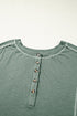 Exposed Seam Drop Shoulder Patchwork Henley Long Sleeve Top