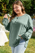 Exposed Seam Drop Shoulder Patchwork Henley Long Sleeve Top
