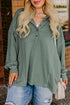 Exposed Seam Drop Shoulder Patchwork Henley Long Sleeve Top