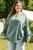 Exposed Seam Drop Shoulder Patchwork Henley Long Sleeve Top