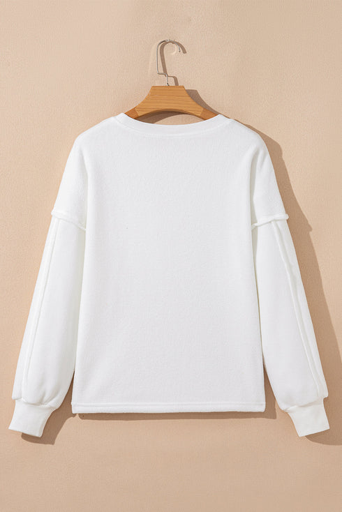 Exposed Seam Drop Shoulder Pocket Pullover Sweatshirt