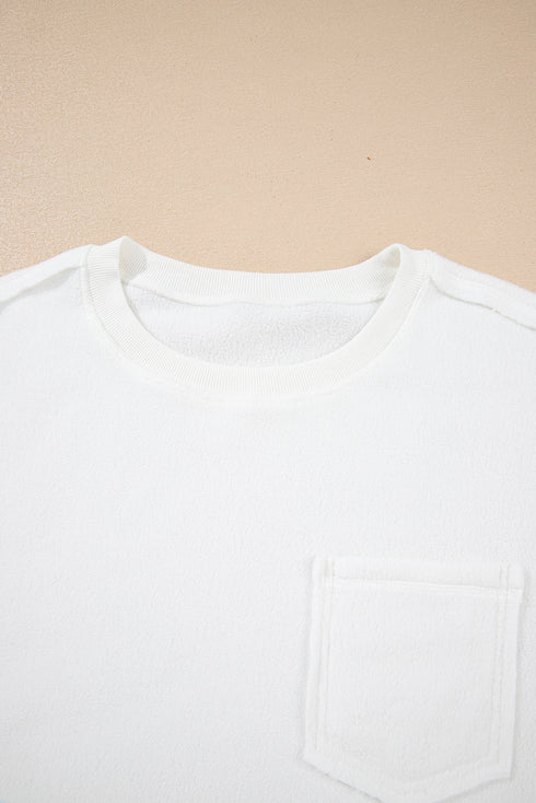 Exposed Seam Drop Shoulder Pocket Pullover Sweatshirt