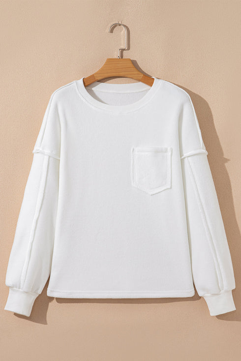 Exposed Seam Drop Shoulder Pocket Pullover Sweatshirt