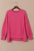 Exposed Seam Drop Shoulder Slit High Low Hem Sweatshirt