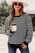 Exposed Seam Drop Shoulder Striped Cotton Blend Pullover Top