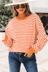 Exposed Seam Drop Shoulder Striped Cotton Blend Pullover Top