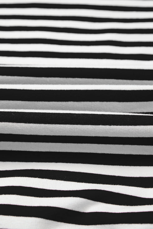 Exposed Seam Drop Shoulder Striped Cotton Blend Pullover Top