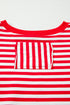 Exposed Seam Drop Shoulder Striped Cotton Blend Pullover Top