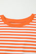 Exposed Seam Drop Shoulder Striped Cotton Blend Pullover Top