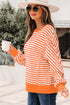 Exposed Seam Drop Shoulder Striped Cotton Blend Pullover Top