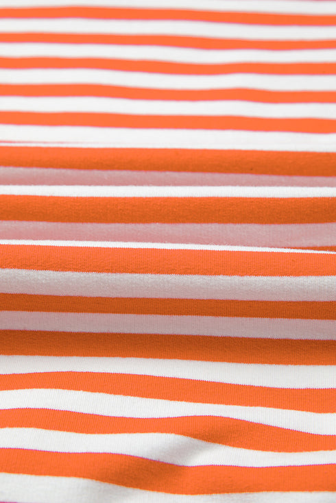 Exposed Seam Drop Shoulder Striped Cotton Blend Pullover Top