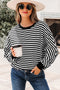 Exposed Seam Drop Shoulder Striped Cotton Blend Pullover Top