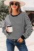 Exposed Seam Drop Shoulder Striped Cotton Blend Pullover Top