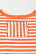 Exposed Seam Drop Shoulder Striped Cotton Blend Pullover Top