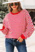 Exposed Seam Drop Shoulder Striped Cotton Blend Pullover Top