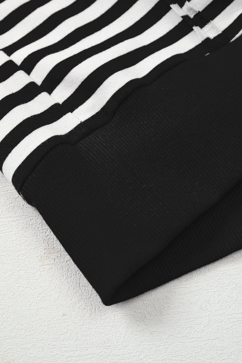 Exposed Seam Drop Shoulder Striped Cotton Blend Pullover Top