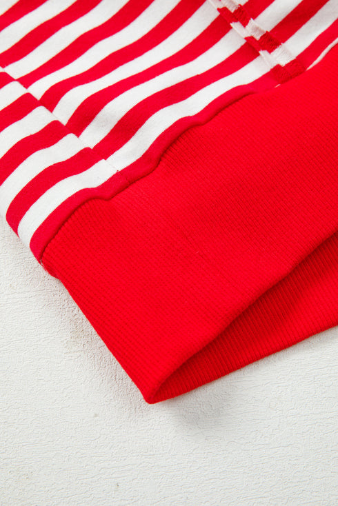 Exposed Seam Drop Shoulder Striped Cotton Blend Pullover Top