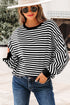 Exposed Seam Drop Shoulder Striped Cotton Blend Pullover Top