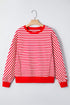 Exposed Seam Drop Shoulder Striped Cotton Blend Pullover Top