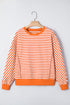 Exposed Seam Drop Shoulder Striped Cotton Blend Pullover Top