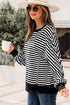 Exposed Seam Drop Shoulder Striped Cotton Blend Pullover Top