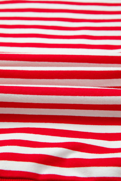 Exposed Seam Drop Shoulder Striped Cotton Blend Pullover Top
