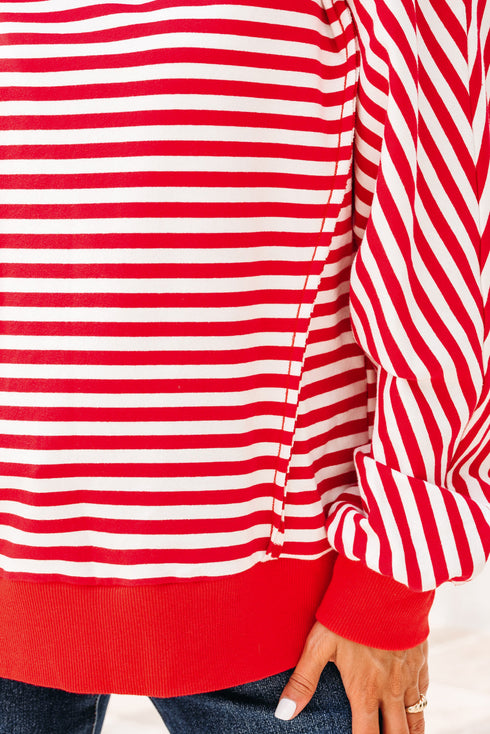 Exposed Seam Drop Shoulder Striped Cotton Blend Pullover Top