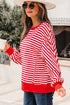 Exposed Seam Drop Shoulder Striped Cotton Blend Pullover Top
