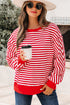 Exposed Seam Drop Shoulder Striped Cotton Blend Pullover Top