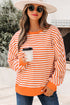 Exposed Seam Drop Shoulder Striped Cotton Blend Pullover Top