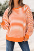 Exposed Seam Drop Shoulder Striped Cotton Blend Pullover Top