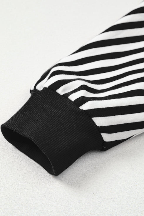 Exposed Seam Drop Shoulder Striped Cotton Blend Pullover Top
