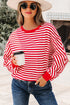 Exposed Seam Drop Shoulder Striped Cotton Blend Pullover Top