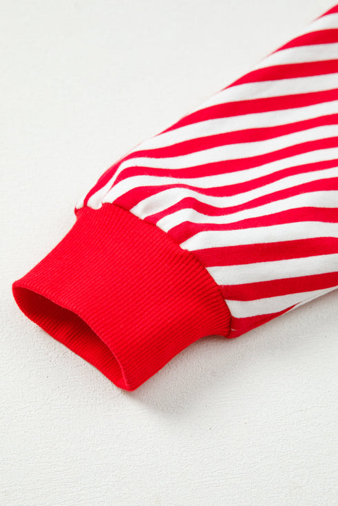 Exposed Seam Drop Shoulder Striped Cotton Blend Pullover Top