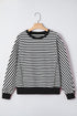Exposed Seam Drop Shoulder Striped Cotton Blend Pullover Top