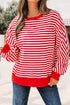 Exposed Seam Drop Shoulder Striped Cotton Blend Pullover Top