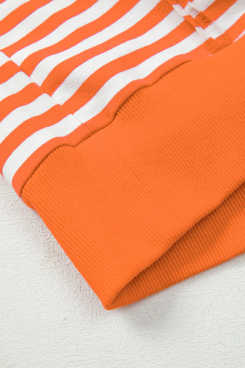 Exposed Seam Drop Shoulder Striped Cotton Blend Pullover Top