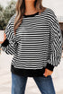 Exposed Seam Drop Shoulder Striped Cotton Blend Pullover Top