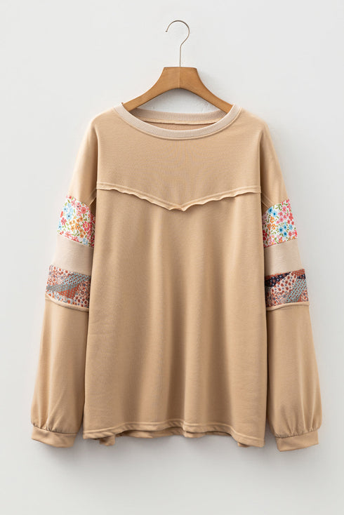 Exposed Seam Floral Mixed Patchwork Relaxed Western Sweatshirt