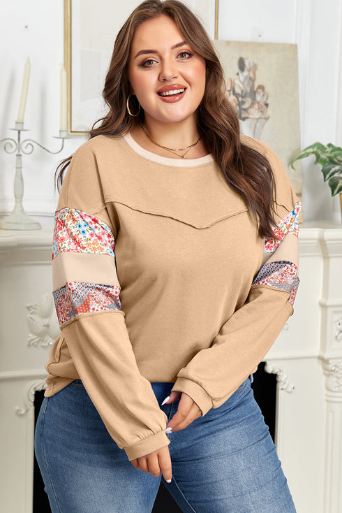 Exposed Seam Floral Mixed Patchwork Relaxed Western Sweatshirt