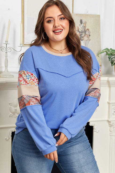 Exposed Seam Floral Mixed Patchwork Relaxed Western Sweatshirt